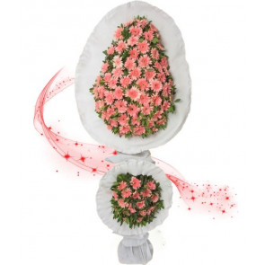 Pembe Gerbera Çiçekleri Ayaklı Sepet, Açılış Düğün Çiçekleri