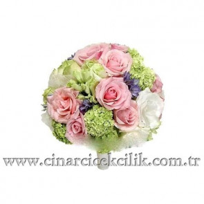 Pembe Gül ve Pembe Lisyantus Gelin Buketi
