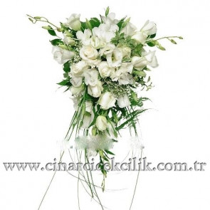 Beyaz Gül ve Lisyantus Gelin Eli Buketi