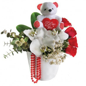 Sevimli Kahramanım '' Vazoda Kırmızı Gül Orkide'