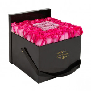 Siyah Kare Kutuda Pembe Lila 49 Gül 