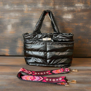 Siyah Parlak Kapitone Çanta