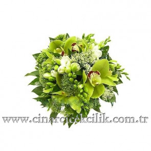 Yeşil Orkide Kullanarak Hazırlanmış Gelin Eli Buketi 
