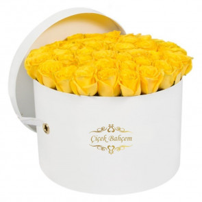 Yuvarlak Kutuda 35 Sarı Gül