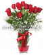 Cam Vazoda 15 Adet Kırmızı Gül GL173
