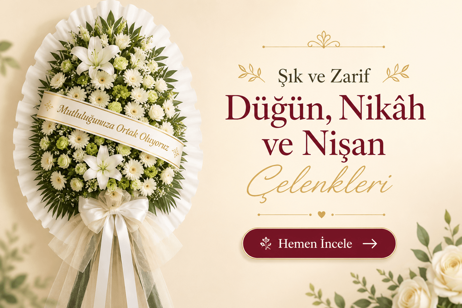 Şık düğün nikâh ve nişan çelenkleri
